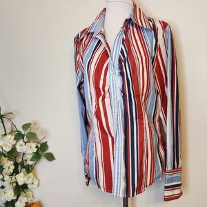 Tommy Hilfiger Western Red White Blue Stripe Button Front Shirt Womens